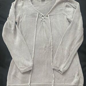 grey mesh lace up sweater